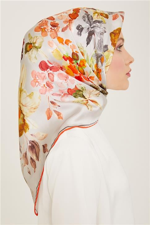 Armine Çiçek Desenli Twill İpek Eşarp 24Ya9127 51 35