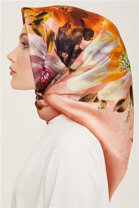 Armine Çiçek Desenli Twill İpek Eşarp 24Ya9133 36 50