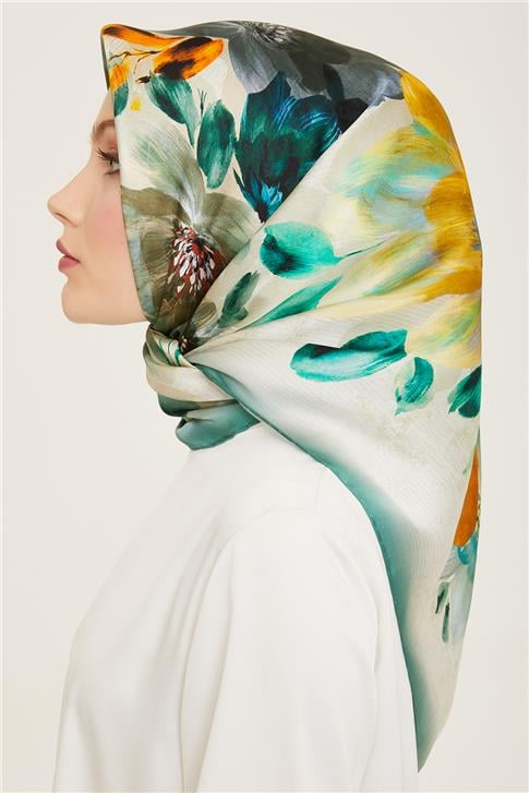 Armine Çiçek Desenli Twill İpek Eşarp 24Ya9133 36 54