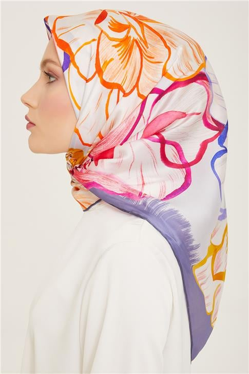 Armine Çiçek Desenli Twill İpek Eşarp 24Ya9110 5 09