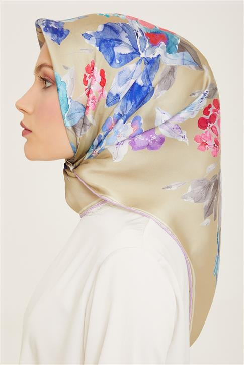 Armine Çiçek Desenli Twill İpek Eşarp 24Ya9127 51 54