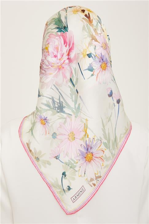 Armine Çiçek Desenli Twill İpek Eşarp 24Ya9129 38