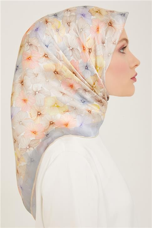 Armine Çiçek Desenli Twill İpek Eşarp 24Ya9108 83 36