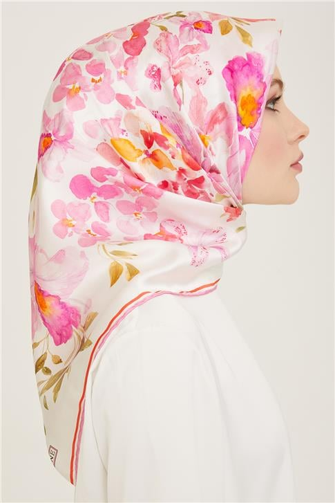Armine Çiçek Desenli Twill İpek Eşarp 24Ya9127 51 09