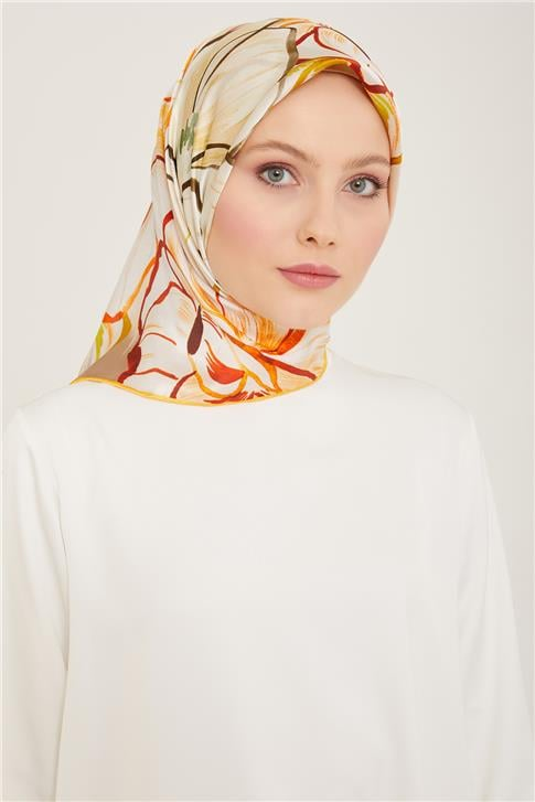Armine Çiçek Desenli Twill İpek Eşarp 24Ya9110 5 31