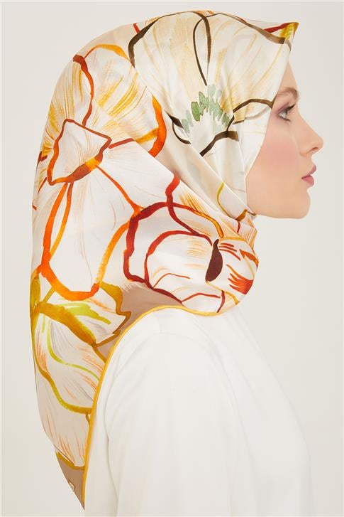 Armine Çiçek Desenli Twill İpek Eşarp 24Ya9110 5 31