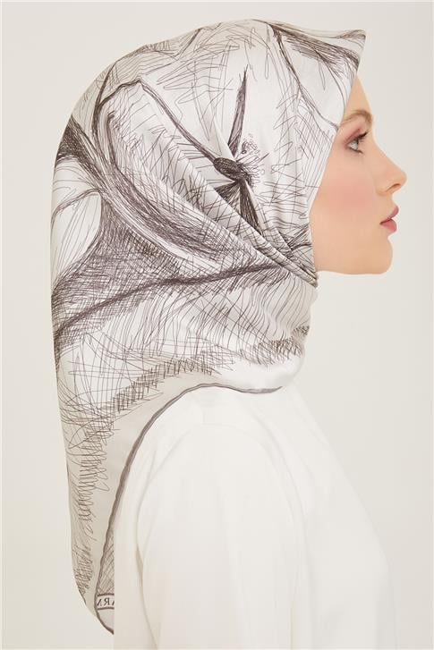 Armine Çiçek Desenli Twill İpek Eşarp 24Ya9121 1 32