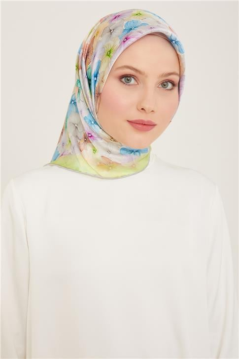 Armine Çiçek Desenli Twill İpek Eşarp 24Ya9108 83 82