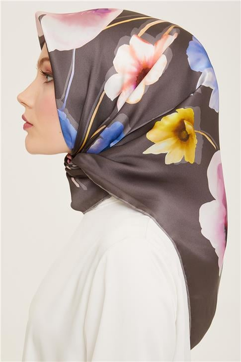 Armine Çiçek Desenli Twill İpek Eşarp 24Ya9105 32 51
