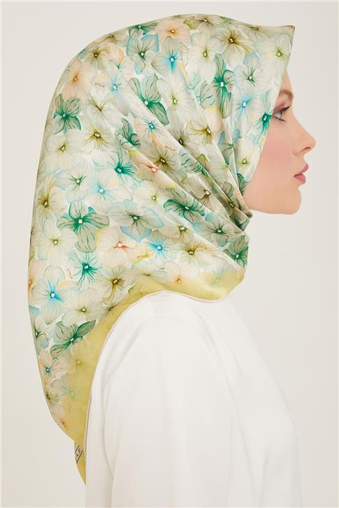 Armine Çiçek Desenli Twill İpek Eşarp 24Ya9108 83 02