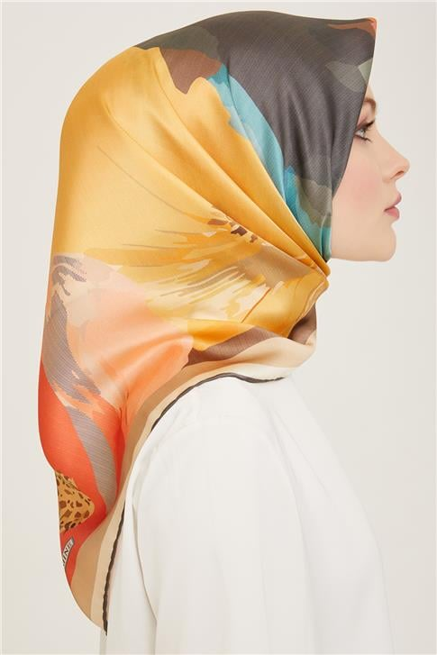 Armine Çiçek Desenli Twill İpek Eşarp 24Ya9145 2 04