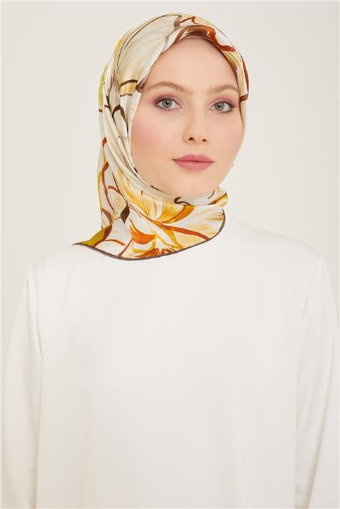 Armine Çiçek Desenli Twill İpek Eşarp 24Ya9110 5 34