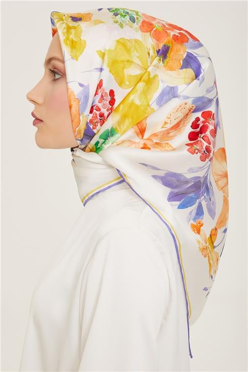 Armine Çiçek Desenli Twill İpek Eşarp 24Ya9127 51 03