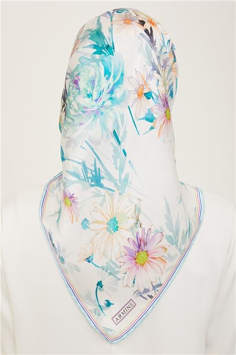 Armine Çiçek Desenli Twill İpek Eşarp 24Ya9129 36