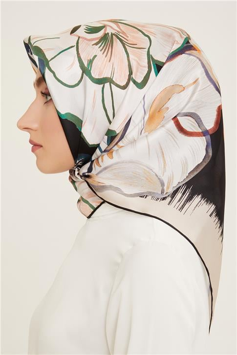 Armine Çiçek Desenli Twill İpek Eşarp 24Ya9110 5 80