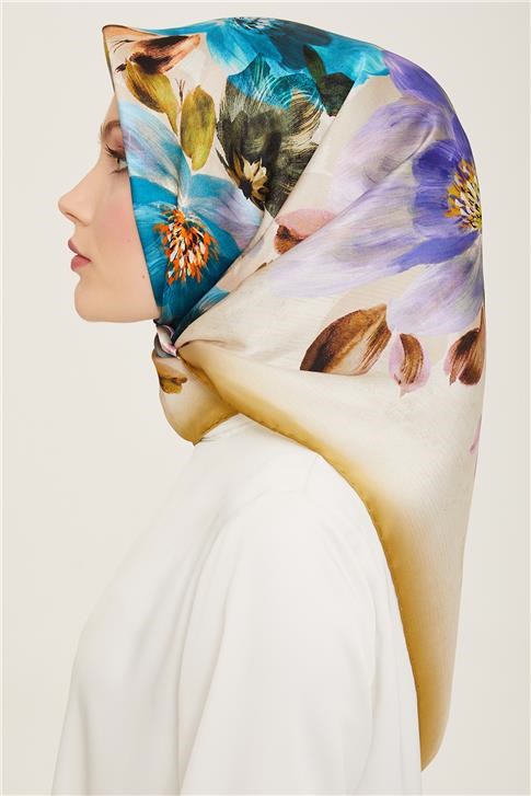 Armine Çiçek Desenli Twill İpek Eşarp 24Ya9133 36 02