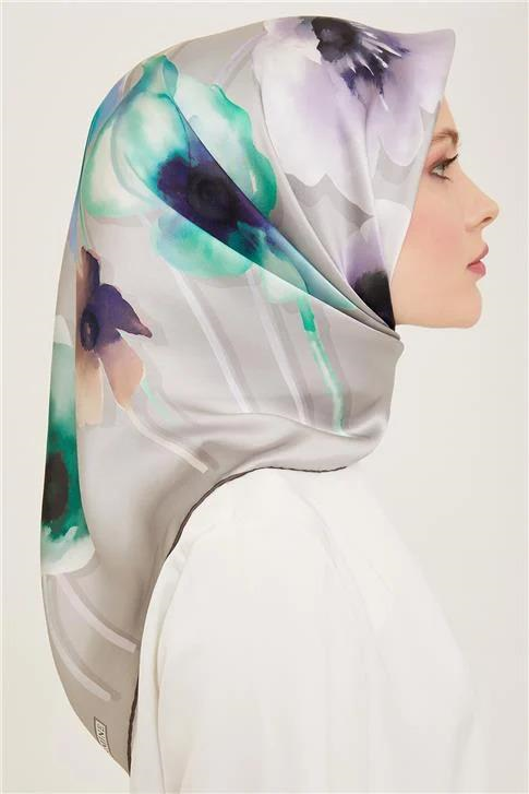 Armine Çiçek Desenli Twill İpek Eşarp 24Ya9105 32 32
