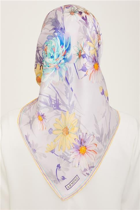 Armine Çiçek Desenli Twill İpek Eşarp 24Ya9129 85