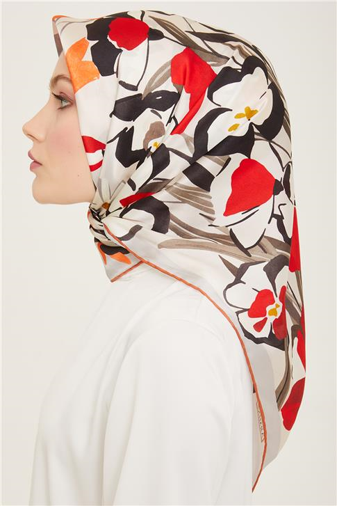 Armine Çiçek Desenli Twill İpek Eşarp 24Ya9153 52 03