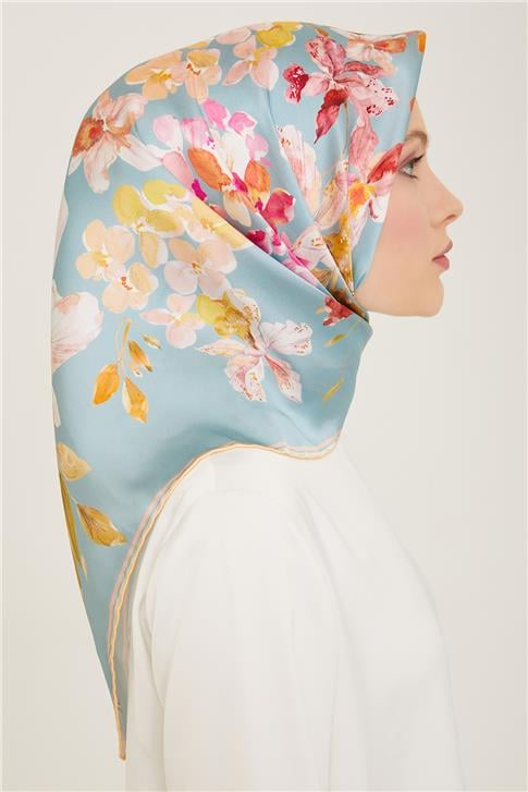 Armine Çiçek Desenli Twill İpek Eşarp 24Ya9127 51 53