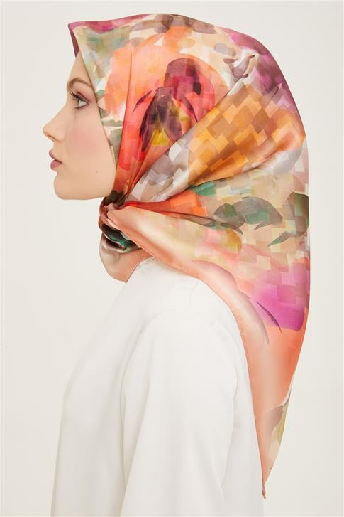 Armine Çiçek Desenli Twill İpek Eşarp 24Ya9103 81 34