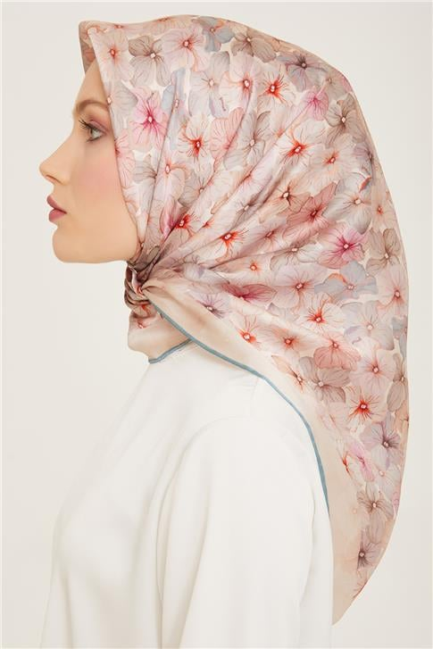 Armine Çiçek Desenli Twill İpek Eşarp 24Ya9108 83 25