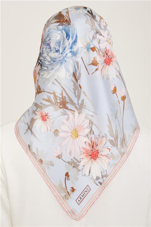 Armine Çiçek Desenli Twill İpek Eşarp 24Ya9129 07