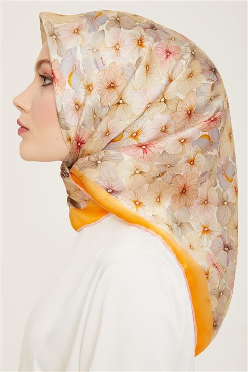 Armine Çiçek Desenli Twill İpek Eşarp 24Ya9108 83 22