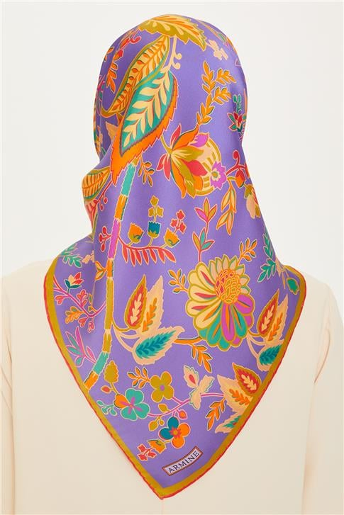 Armine Çiçek Desenli Twill Saf İpek Eşarp 9227D 07