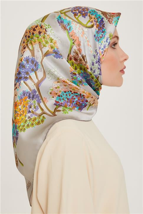 Armine Çiçek Desenli Twill Saf İpek Eşarp 9209D 36