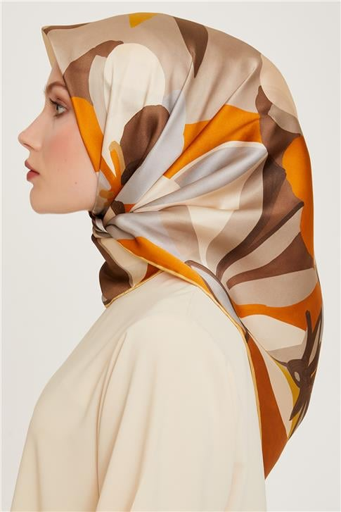 Armine Çiçek Desenli Twill Saf İpek Eşarp 9200D 34