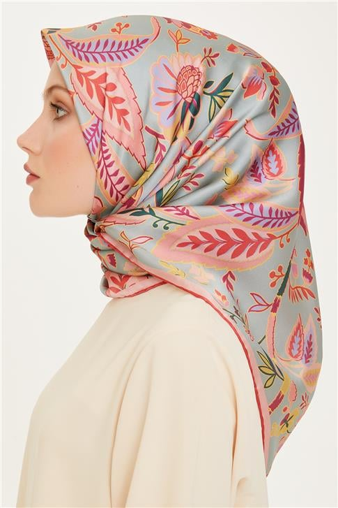 Armine Çiçek Desenli Twill Saf İpek Eşarp 9227D 81