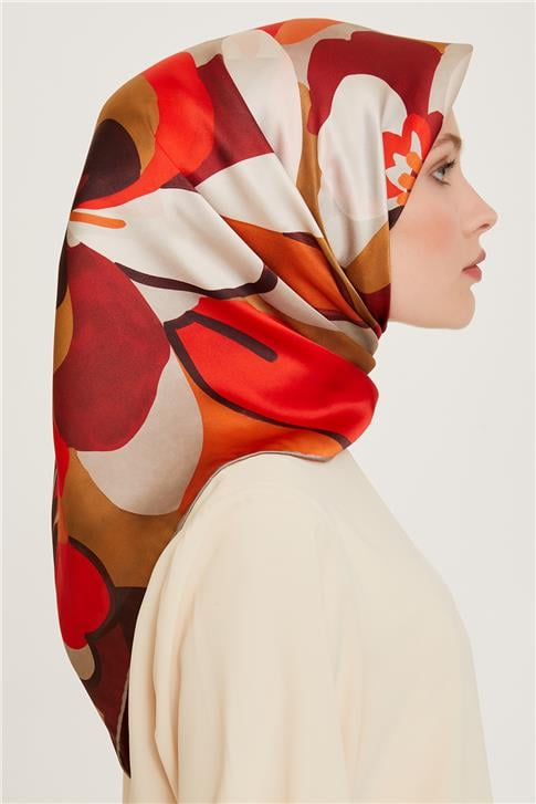 Armine Çiçek Desenli Twill Saf İpek Eşarp 9200D 08