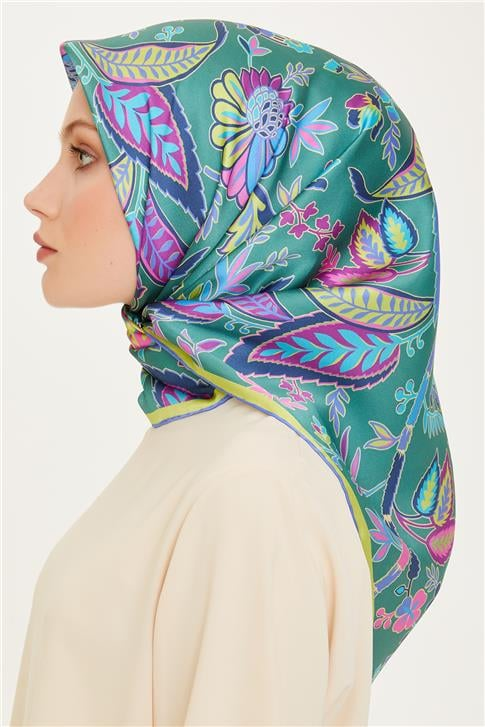 Armine Çiçek Desenli Twill Saf İpek Eşarp 9227D 84