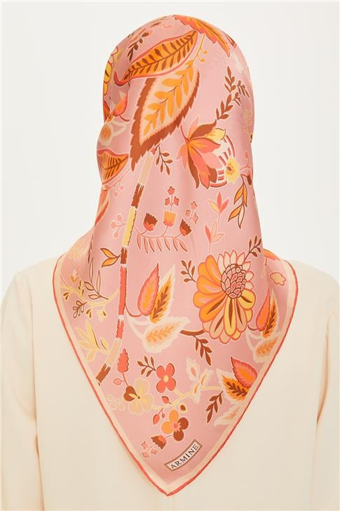 Armine Çiçek Desenli Twill Saf İpek Eşarp 9227D 05