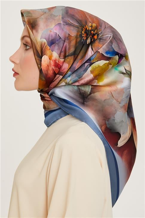 Armine Çiçek Desenli Twill Saf İpek Eşarp 9211D 36