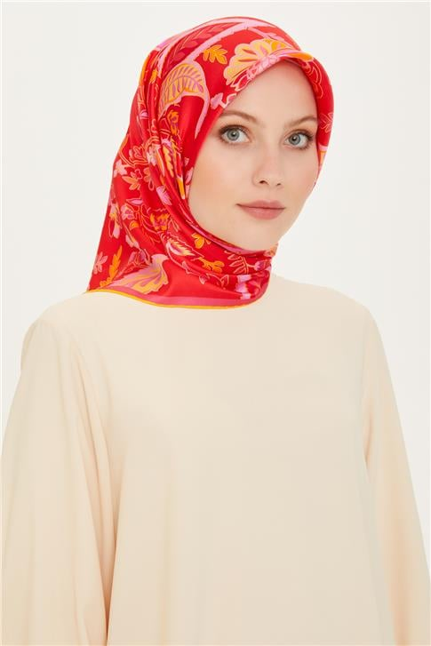Armine Çiçek Desenli Twill Saf İpek Eşarp 9227D 09