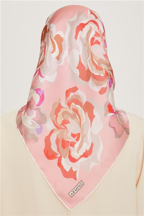 Armine Çiçek Desenli Twill Saf İpek Eşarp 9234D 23
