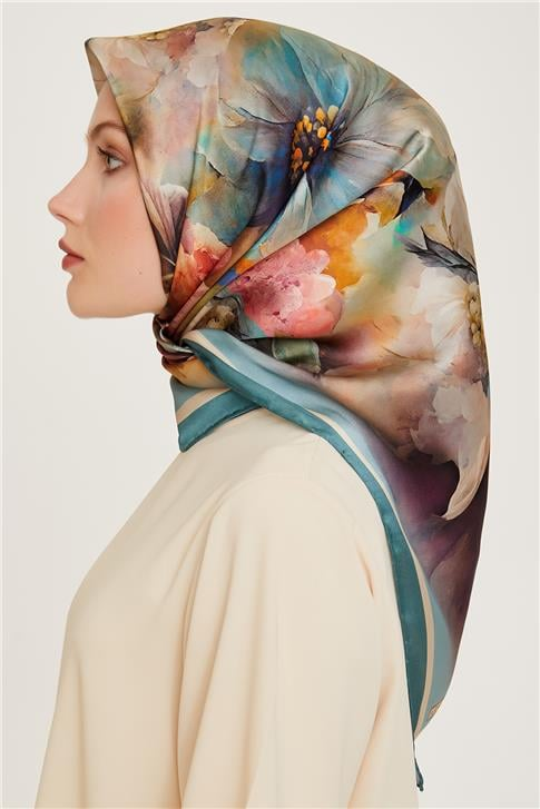 Armine Çiçek Desenli Twill Saf İpek Eşarp 9211D 31