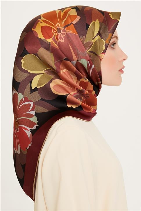 Armine Çiçek Desenli Twill Saf İpek Eşarp 9238D 37