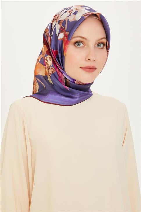 Armine Çiçek Desenli Twill Saf İpek Eşarp 9215D 34 54