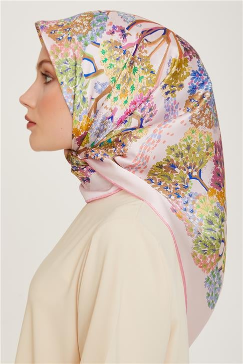 Armine Çiçek Desenli Twill Saf İpek Eşarp 9209D 04