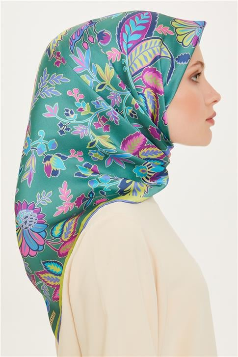 Armine Çiçek Desenli Twill Saf İpek Eşarp 9227D 84