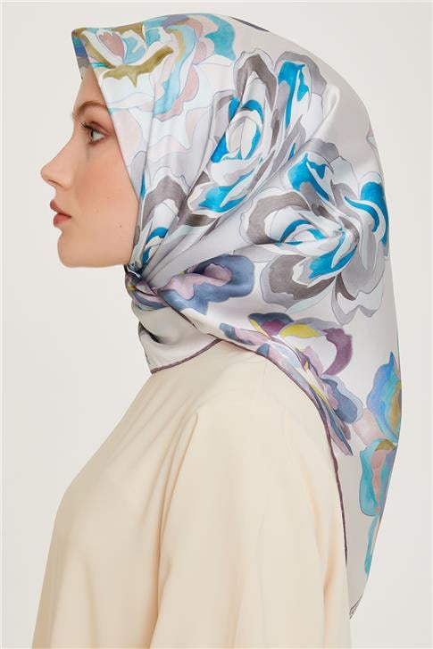 Armine Çiçek Desenli Twill Saf İpek Eşarp 9234D 25