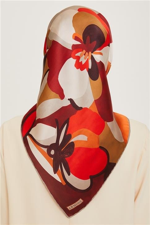 Armine Çiçek Desenli Twill Saf İpek Eşarp 9200D 08