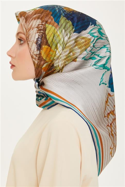 Armine Çiçek Desenli Twill Saf İpek Eşarp 9220D 31