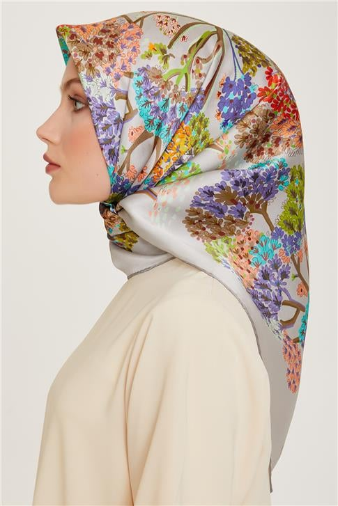 Armine Çiçek Desenli Twill Saf İpek Eşarp 9209D 36