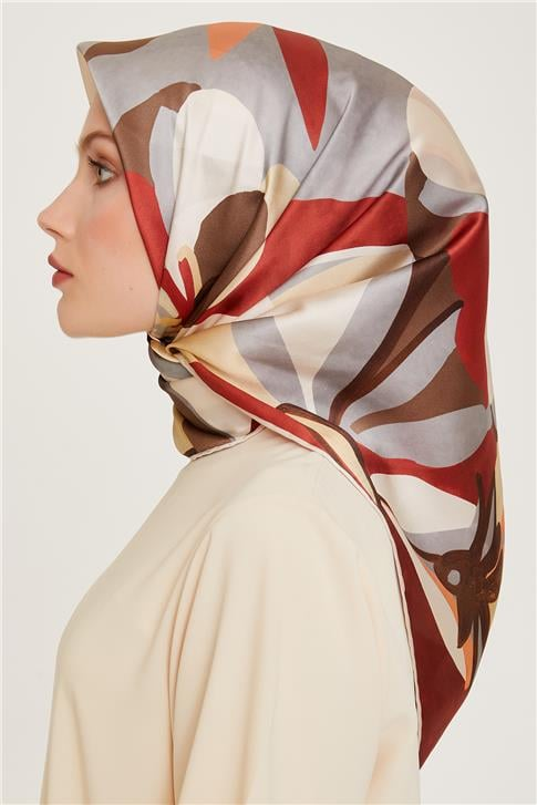 Armine Çiçek Desenli Twill Saf İpek Eşarp 9200D 03