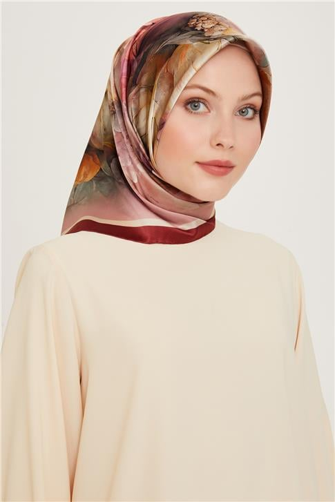 Armine Çiçek Desenli Twill Saf İpek Eşarp 9211D 34