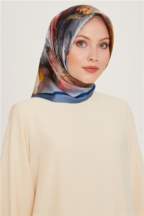 Armine Çiçek Desenli Twill Saf İpek Eşarp 9211D 36